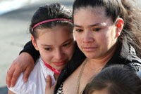 Woman crying with Daughter